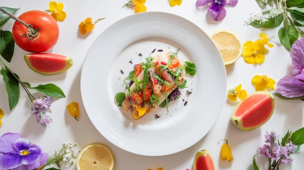 talerz z kolorowym daniem